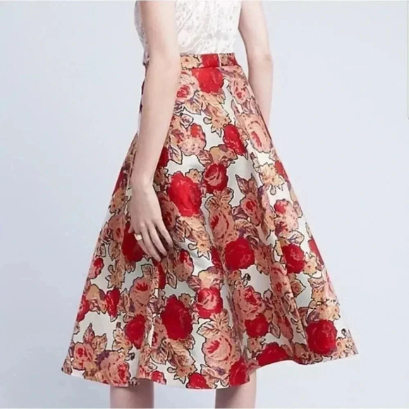 {Anthropologie} Rachel Antonoff Red Rose Jacquard Skirt - Picture 3 of 15